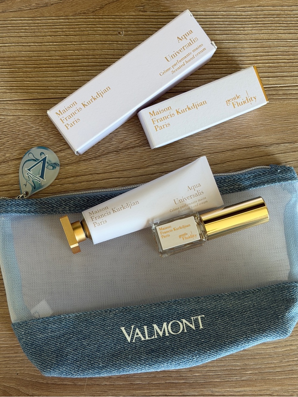 Maison Francis Kurkdjian aqua universalis  & gentle fluidity. Valmont bag